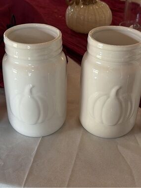 White Ceramic Pumpkin Mason Jar Vases -